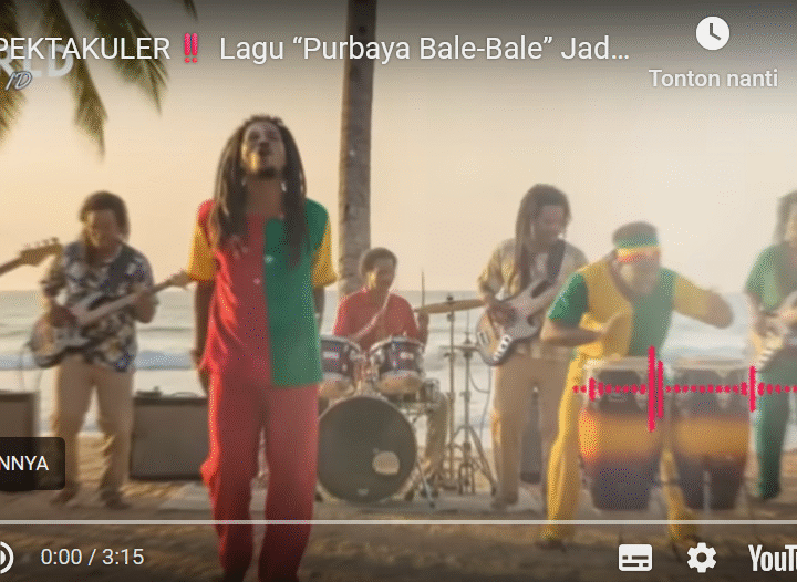 Tangkapan layar video “Purbaya Bale-Bale”, lagu reggae timur bernuansa pantai yang lahir sebagai simbol cinta rakyat.