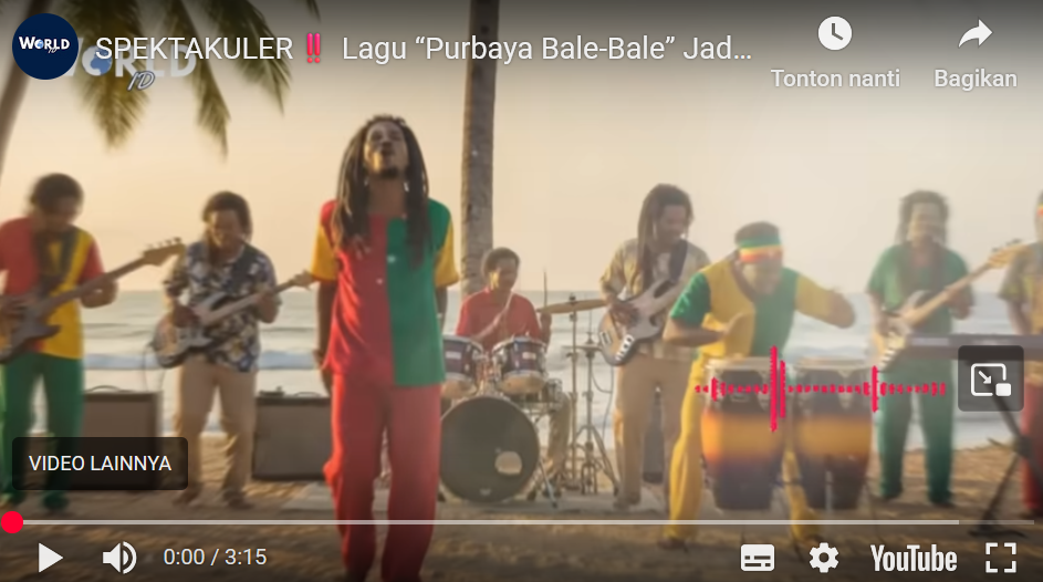 Tangkapan layar video “Purbaya Bale-Bale”, lagu reggae timur bernuansa pantai yang lahir sebagai simbol cinta rakyat.