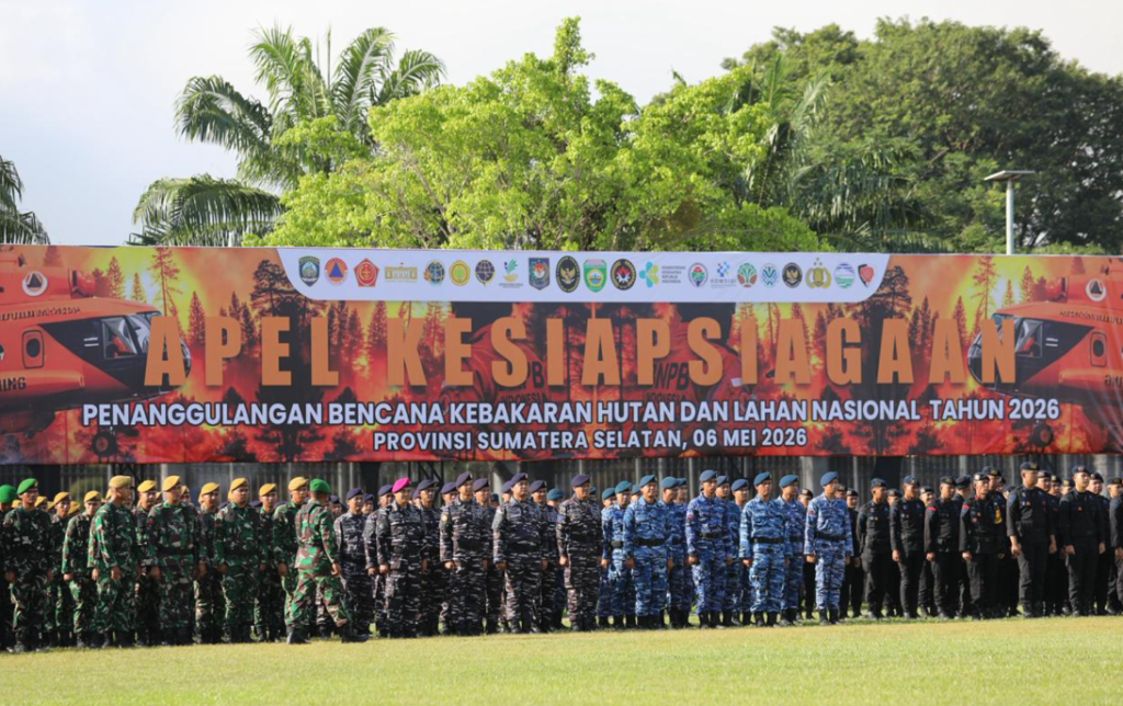 Apel Kesiapsiagaan Karhutla yang digelar BNPB bersama Pemerintah Provinsi Sumatera Selatan di Lapangan Griya Agung, Palembang. Dok: Istimewa.