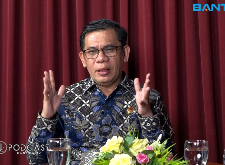 Kepala Kantor Wilayah Badan Pertanahan Nasional (BPN) Provinsi Banten, Harison Mocodompis, saat menjadi narasumber dalam Podcast Banten TV, Sabtu (20/06/2026). (Dok. Tangkapan Layar Podcast Banten TV)