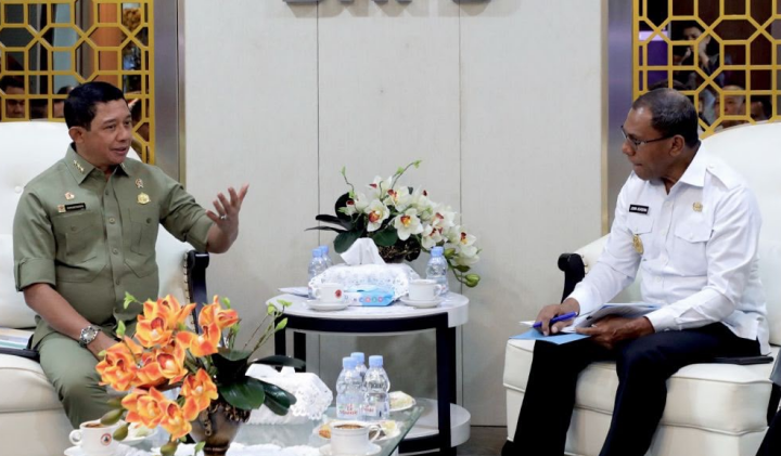 Kepala BNPB Letjen TNI Dr. Suharyanto menerima Wakil Gubernur NTT Johni Asadoma bersama Wakil Bupati Alor dan jajaran pemerintah daerah di Graha BNPB. Dok: Istimewa.