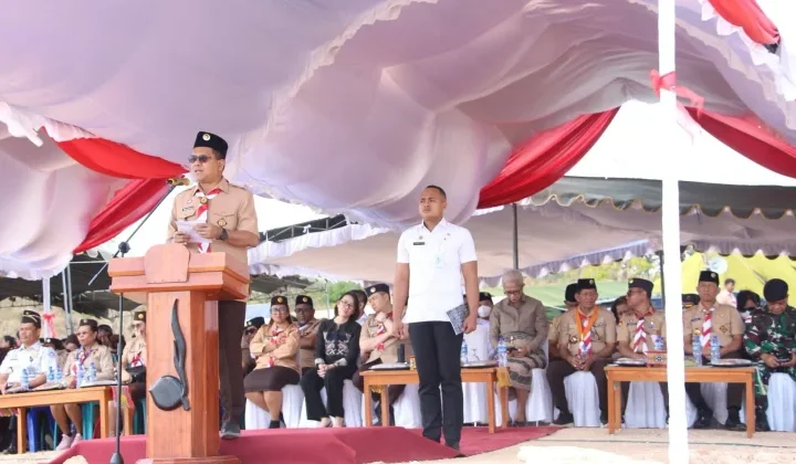 Gubernur NTT, Emanuel Melkiades Laka Lena saat memberikan sambutan dalam kegiatan Jambore Daerah Pramuka X Tahun 2026. Dok: Istimewa.