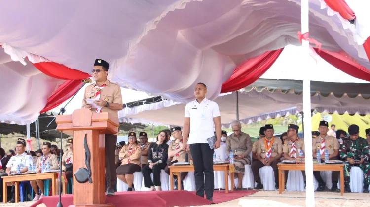 Gubernur NTT, Emanuel Melkiades Laka Lena saat memberikan sambutan dalam kegiatan Jambore Daerah Pramuka X Tahun 2026. Dok: Istimewa.