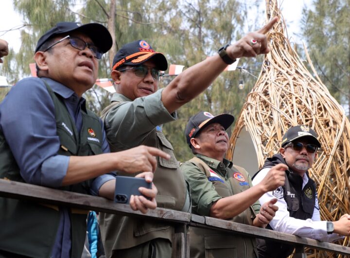 Kepala BNPB Letjen TNI Suharyanto (dua kiri) bersama Menko PMK Pratikno (kiri) meninjau wilayah terdampak karhutla TNBTS di Probolinggo, Jawa Timur, Selasa (11/8/2026). Dok: Istimewa.
