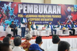 Gubernur Banten Andra Soni membuka Pekan Olahraga Mahasiswa Provinsi (POMPROV) VIII Banten 2026 di Islamic Center Cilegon. Dok: Istimewa.