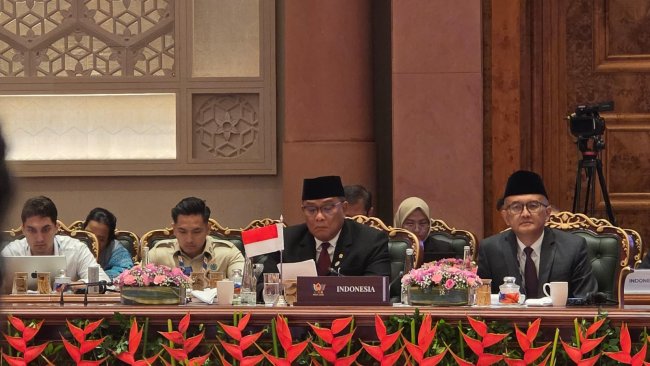 Menteri Lingkungan Hidup/Kepala BPLH Moh Jumhur Hidayat (dua dari kanan) saat mengikuti Pertemuan Menteri Lingkungan Negara-Negara BRICS di New Delhi, India, Selasa (18/8).